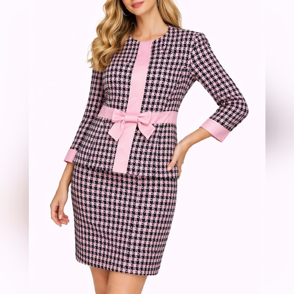 Vintage Amanda Smith Pink Black Checkered Women's Skirt Blazer Set Clueless S M